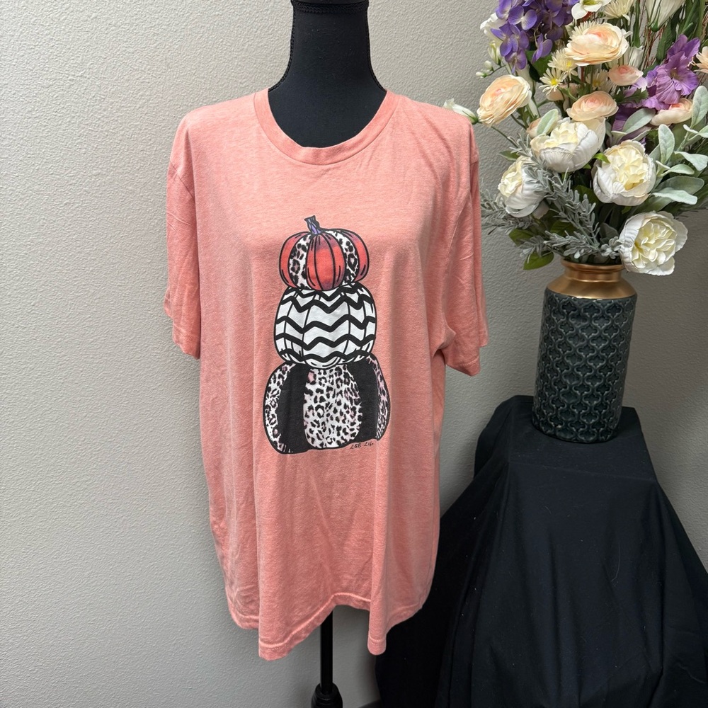 Bella Canvas Pumpkin Stack Tee Coral 2XL Fall Graphic T-Shirt Soft - Picture 1 of 7
